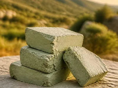 Blocs d'argile verte brute dans un cadre naturel