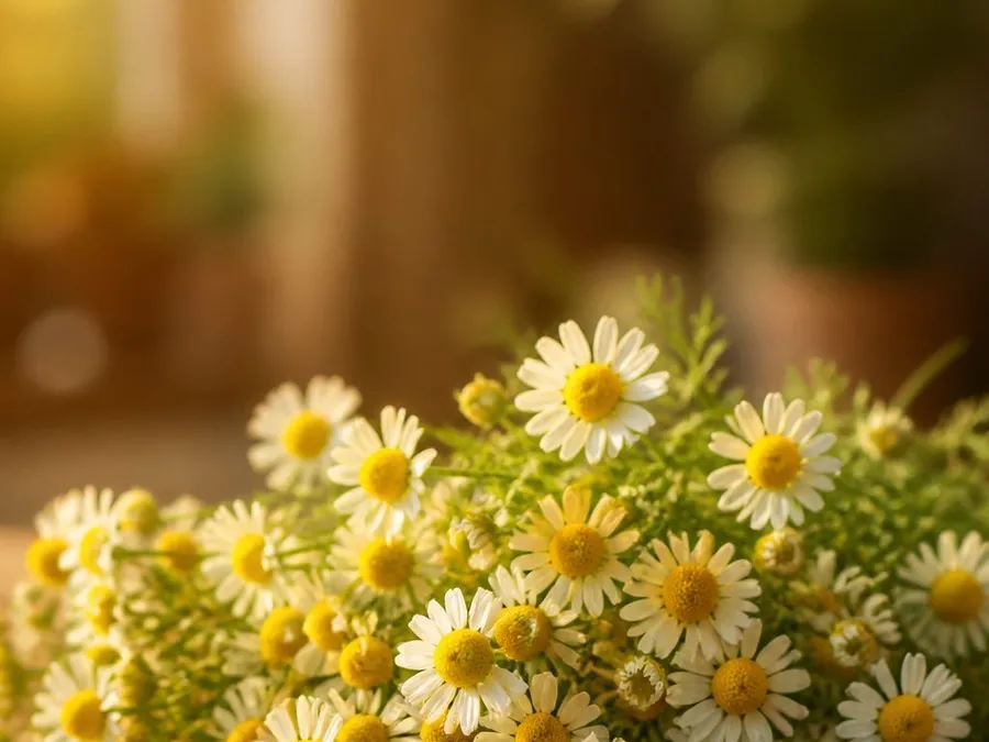 Bouquet de fleurs de camomille fraîches sur une table en bois