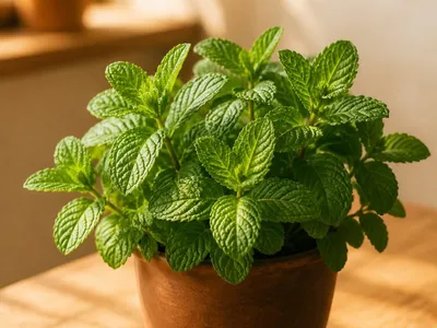 Plant de menthe poivrée cultivé en pot