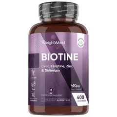 Complexe de Biotine avec Kératine, Zinc & Sélénium — 400 comprimés